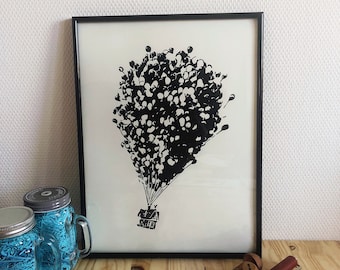 Linocut Up There - Disney/Pixar - Impreso a mano. Linocut Up - Impresión hecha a mano