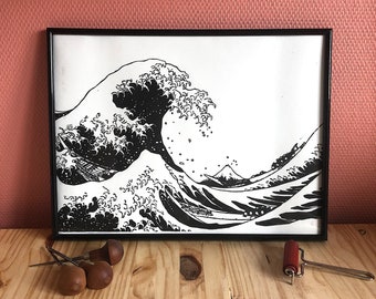 Logravure La Vague - Hokusai - Hand-printed. Linocut The Wave - Hokusai - Handmade print