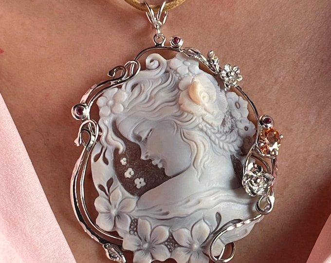 Handmade Shell Cameo Pendant, Unique Gift for Elegant Woman, Exclusive Jewelry, Classic Style
