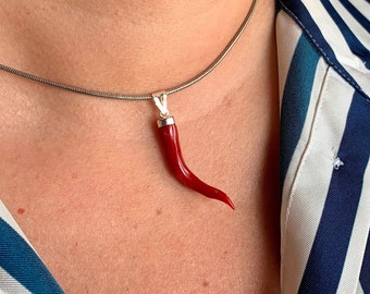 Natural Red Coral Original Horn Big 45mm Long Made in Italy