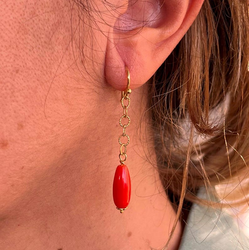 orecchini corallo rosso mediterraneo originale pendenti pendoli regalo per lei gioiello originale image 15