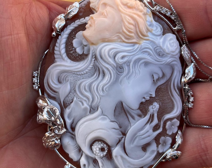 Handmade Shell Cameo Unique Jewel, Handcrafted Sculpture Christmas Gift, Gift For Her