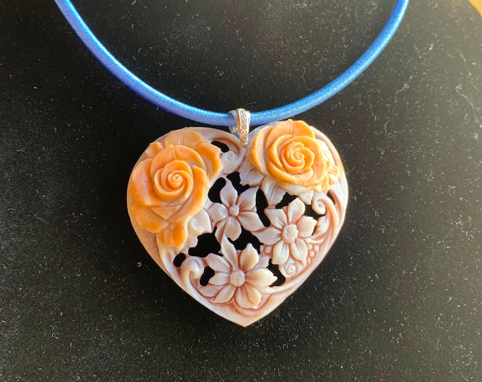Handmade Heart Necklace Shell Cameo, Love Jewelry, Friendship Gift, Wedding Bridesmaid Gift