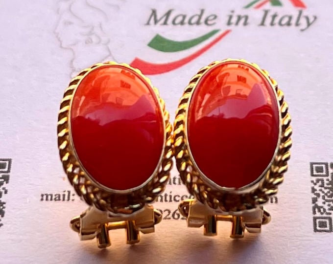 Handmade Mediterranean Red Coral Earrings in 18K Gold – Elegant Italian Jewelry Gift