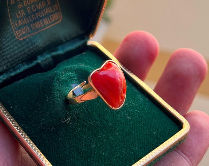 Red Coral Baroque Ring | 18K Gold Vermeil, Adjustable Handmade in Italy
