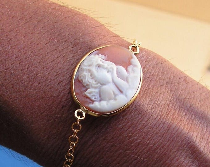 Love Cupid Bracelet, Handmade Shell Cameo, Friendship Jewelry, Wedding Gift Idea, Bridesmaid Jewelry, Wedding Party Gift