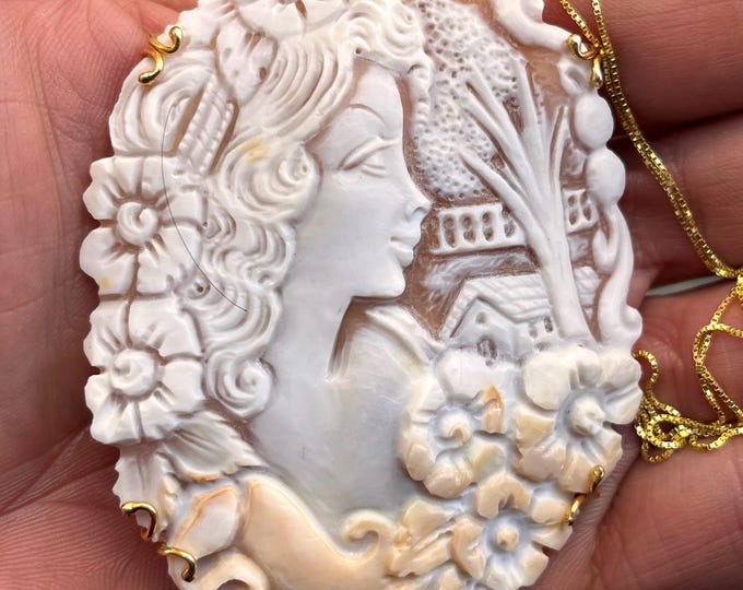 Hand Carved Sardonyx Shell Cameo Pendant: 925 Sterling Silver, Italian Vintage Style