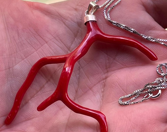 Ciondolo con ramo di corallo rosso grande, qualità AAA extra, regalo di anniversario in corallo italiano, non tinto (NO-BAMBÙ), certificato