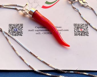 Ciondolo in corallo rosso Corno – Amuleto in argento sterling con corno italiano