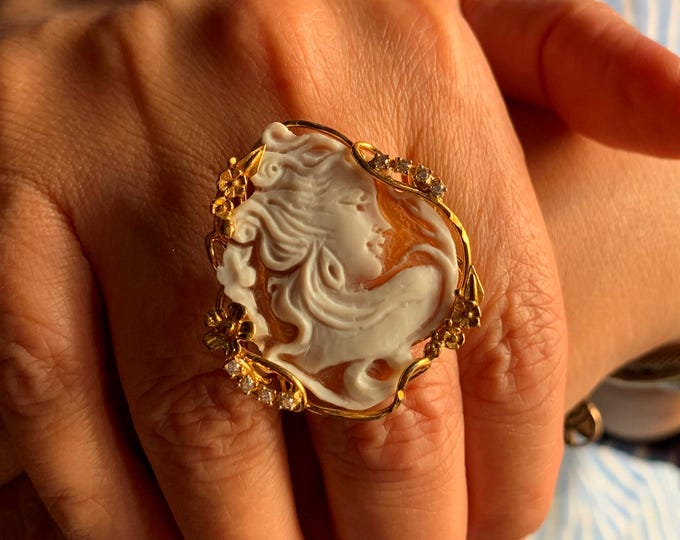 Anello Donna Cammeo Conchiglia Artigianale, Stile Italiano, Regalo Donna, Gioielli Fatti a Mano