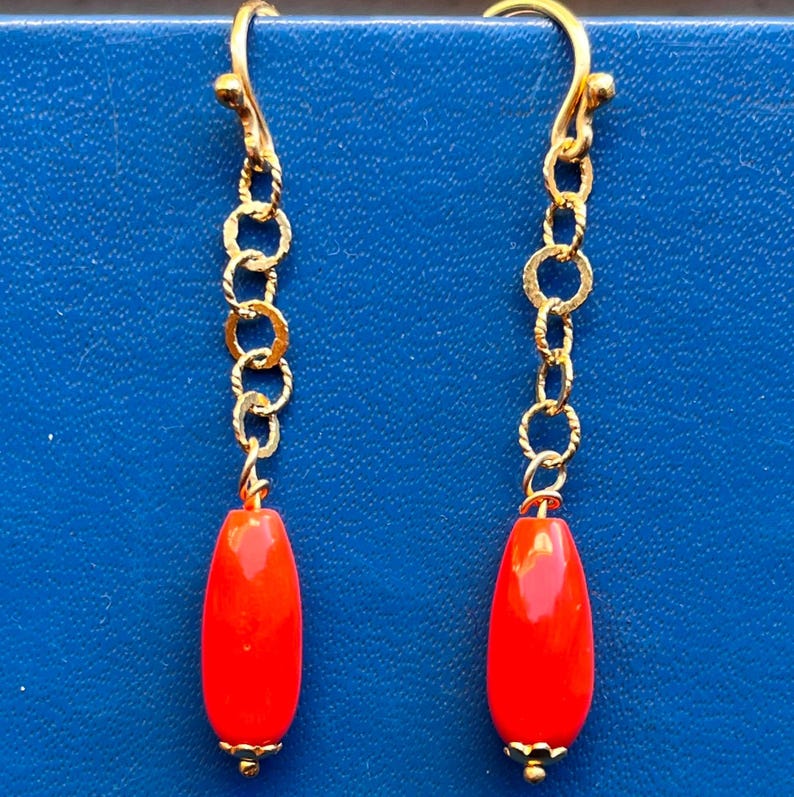 orecchini corallo rosso mediterraneo originale pendenti pendoli regalo per lei gioiello originale image 1