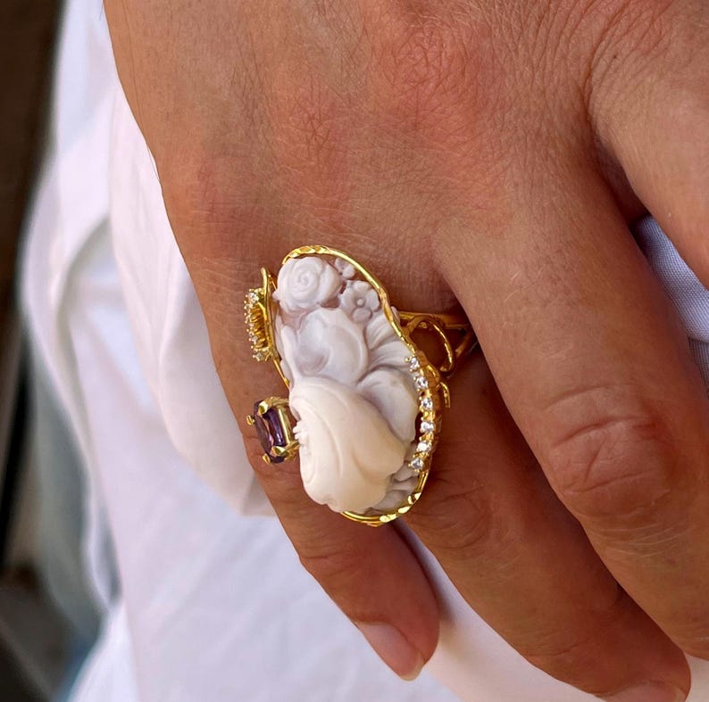 Anello Cammeo Incisione Vintage Style, Cameo Ring, Engraved Detail, Italy Inspired Jewelry image 20