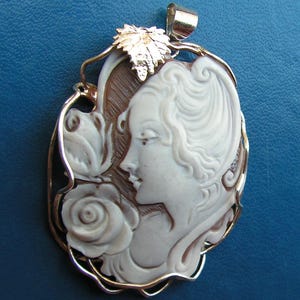 cammeo ciondolo vittoriano del 1880 in Argento 925 raffigurante donna fiori natura image 9