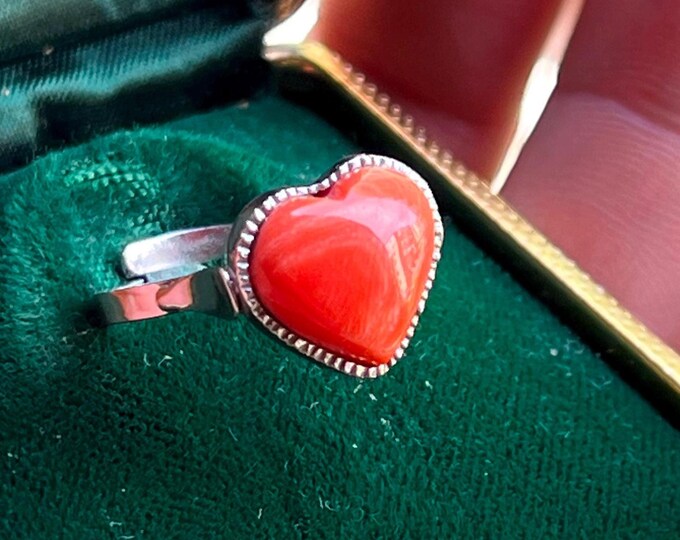 Real Coral Ring, Heart Design, Handmade in Italy, Love Bond Jewelry, Friendship Gift, Gift for Her, Boyfriend Present