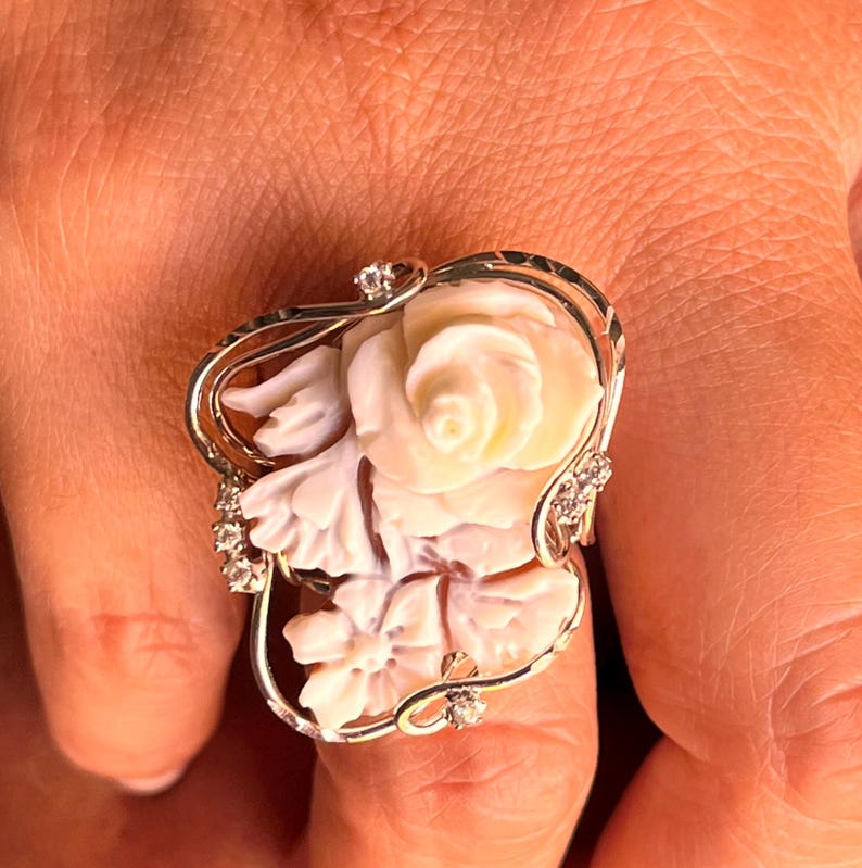 Anello cammeo fiore floreale regalo donna elegante regolabile artigianale lavorato a mano made in italy imagem 10