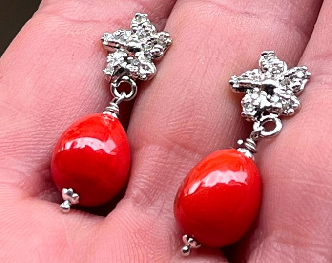 Vintage Style Coral Red Earrings, Drop Earrings Italy, Genuine Earrings, Elegant Gift, Gift For Her