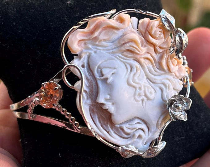 Handmade Shell Cameo Cuff Bracelet: Victorian Style Jewelry