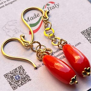 orecchini corallo rosso mediterraneo originale pendenti pendoli regalo per lei gioiello originale image 8