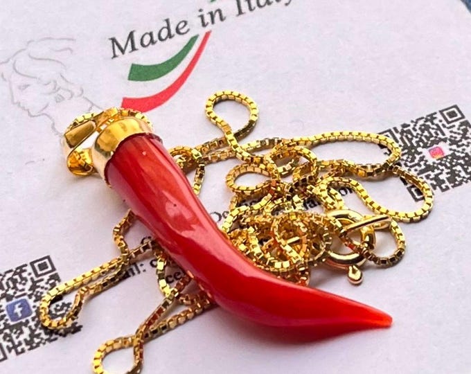 Corno Amuleto Corallo, Cornetto Portafortuna, Gioiello Fortuna, Collana Corallo, Regalo Unico, Girocollo Corallo