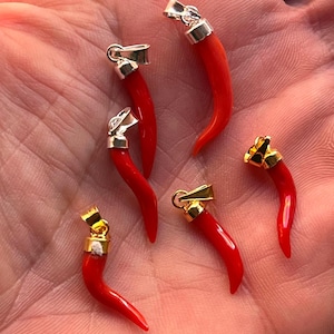 Corno corallo rosso portafortuna, collana amuleto, gioiello protettivo, regalo unico, pietra naturale 2,5 Cm