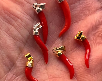 Corno corallo rosso portafortuna, collana amuleto, gioiello protettivo, regalo unico, pietra naturale 2,5 Cm