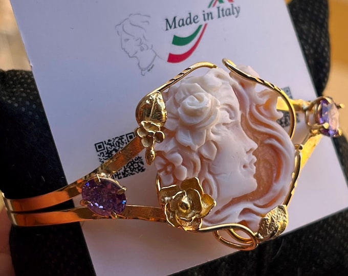 antique style victorian shell cameo bracelet made in italy angel with lady flowers