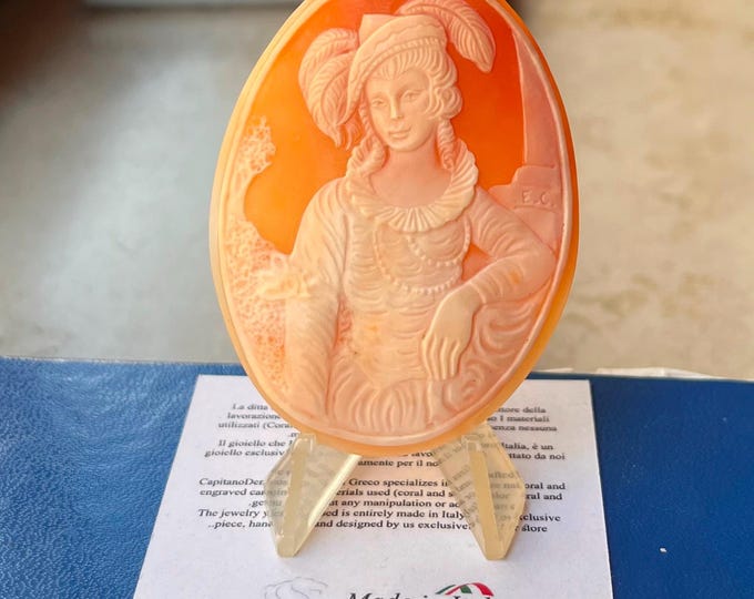 Handcrafted shell cameo brooch or pendant, Italian artisan, antique sculpture look