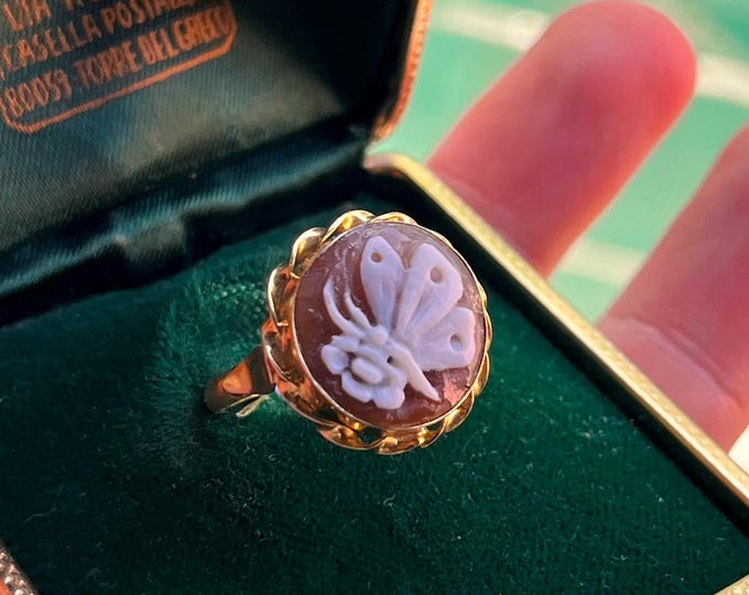 Handmade Butterfly among the flowers Ring Cameo, Made in Italy, Exclusive Gift Ring, Unique Jewelry