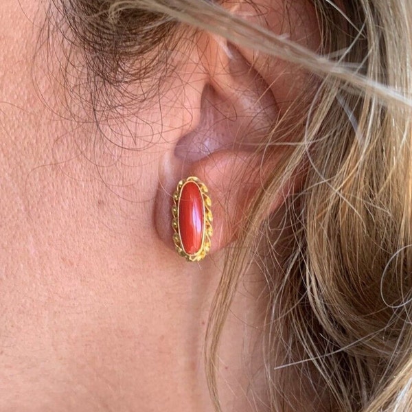 Boucles d'oreilles style vintage ROUGE CORAIL Sardaigne Italie véritable - aucune manipulation aucune couleur ajoutée Merveilleusement