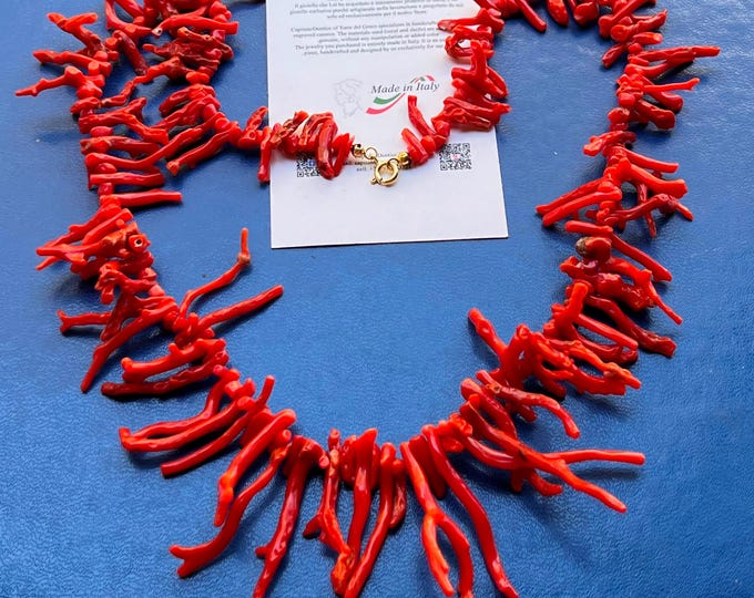 Red Coral Branch Necklace: 925 Silver 24k Gold Dipped, Mediterranean Jewelry