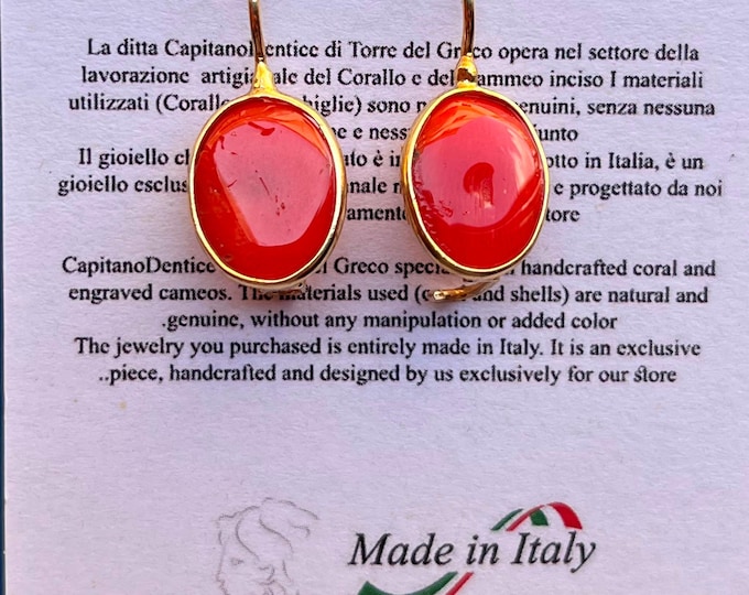Elegant Red Coral Pendants, Handmade Earrings, 18k Gold Natural Coral, Simple Jewelry, Gift for Her, Fashion Accessory