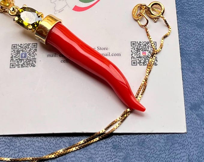 Italian cornicello pendant, natural Mediterranean red coral, extra large charm