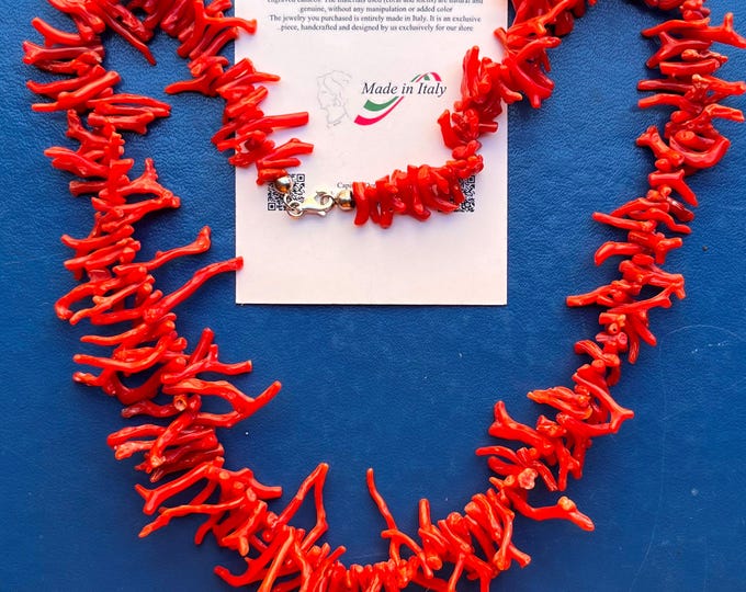 Mediterranean coral branch choker, natural red coral, 48 cm, handmade