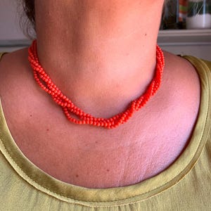 Torchon Coral Bead Necklace: Sardinia Red Coral, Sterling Silver Clasp