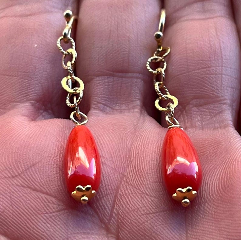 orecchini corallo rosso mediterraneo originale pendenti pendoli regalo per lei gioiello originale image 11