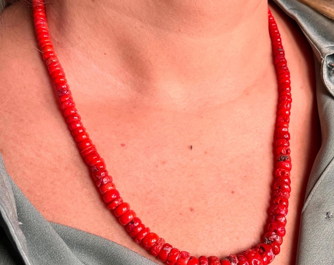Genuine Coral Bead Necklace: Vintage Italian Jewelry, 60cm