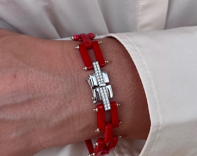 Coral Bracelet: Handcrafted Red Coral & Sterling Silver - Italian Jewelry