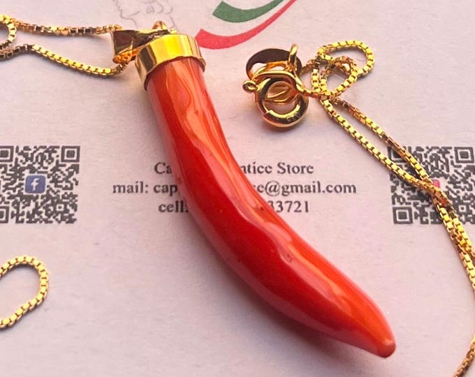 Corno Amuleto Corallo, Cornetto Portafortuna, Gioiello Fortuna, Collana Corallo, Regalo Unico, Girocollo Corallo