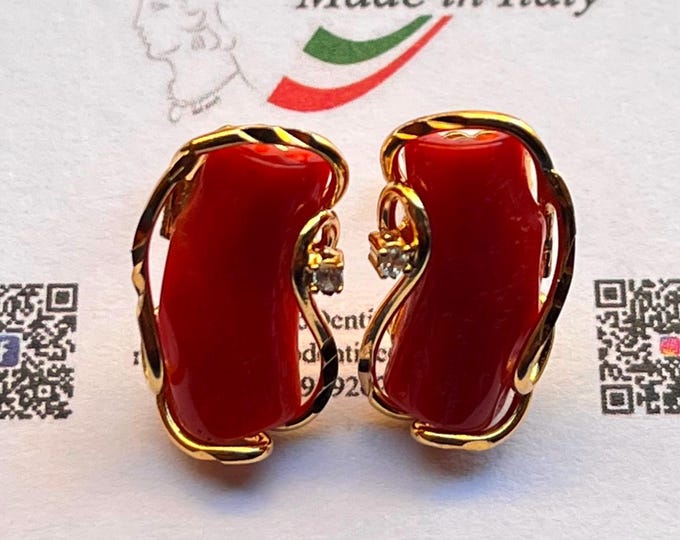 Handcrafted Red Coral Earrings, Natural Gem, Made in Italy