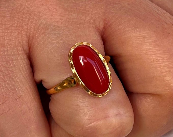 Italian Coral Ring, Handmade Sardinian Coral Jewelry