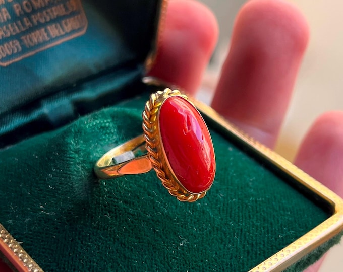 Aka Red Coral Ring – 18k Gold Vermeil Sterling Silver, Adjustable Talisman