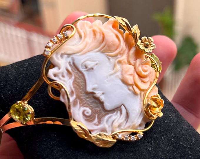 antique style victorian shell cameo bracelet made in italy profile of a woman