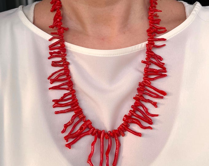 Handcrafted Italian coral necklace, real branch coral, vibrant red summer