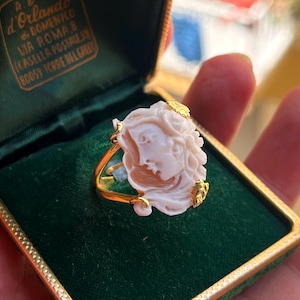 Victorian Carved Shell Cameo Ring, Italy, Adjustable Size 7