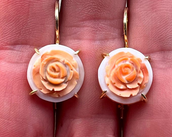 Orecchini Cammeo , Fiori Rossi, Gioielli Artigianali, Regalo Unico, Stile Boho, Regalo per lei, orecchini in oro 18k, made in Italy