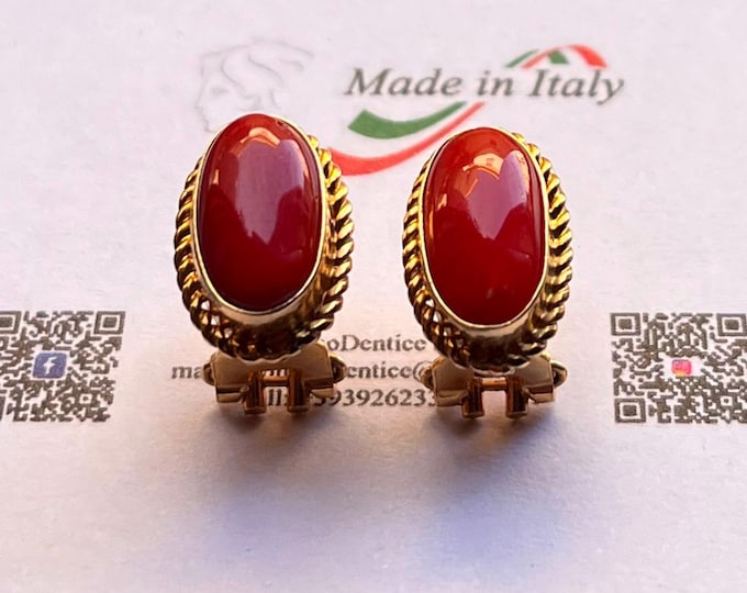 Real Coral Earrings, 18k Gold, Made in Italy, Classic Earrings, Elegant Style, Gift for Her, Classy Woman