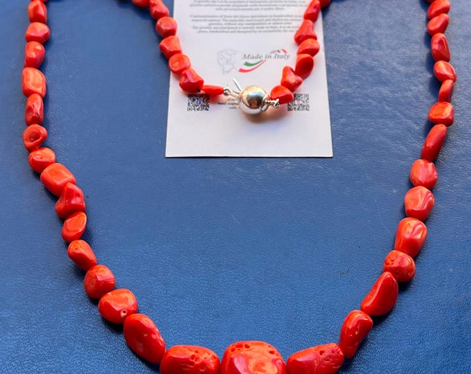 Genuine natural coral necklace, dark red oxblood, 56 cm, chunky beads