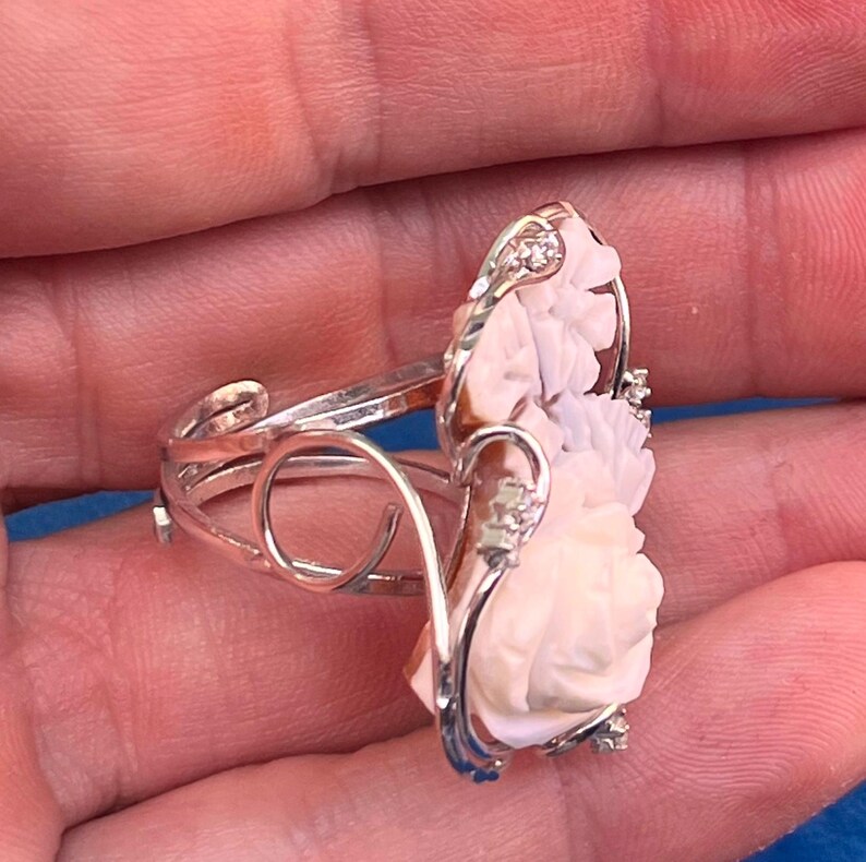 Anello cammeo fiore floreale regalo donna elegante regolabile artigianale lavorato a mano made in italy imagem 7