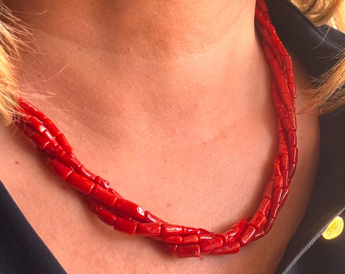 Coral Rope Necklace, Vintage Style Necklace, Statement Collar, Boho Beach Jewelry, Summer Necklace, Ocean Inspired