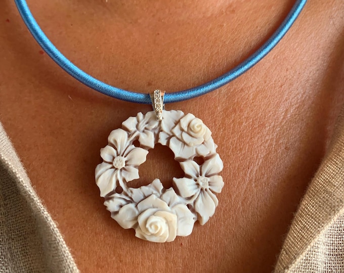 Handcrafted Pendant, Carved Floral Design, Necklace, Artisan Pendant, Flower Jewelry